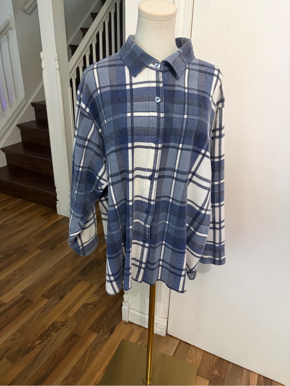 Route 66 Blue and White Plaid Button-Down Shirt